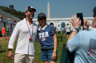 President Donald Trump’s eldest son, Donald Trump Jr., attended the Great American State Fair Friday before it was shut down over the heat